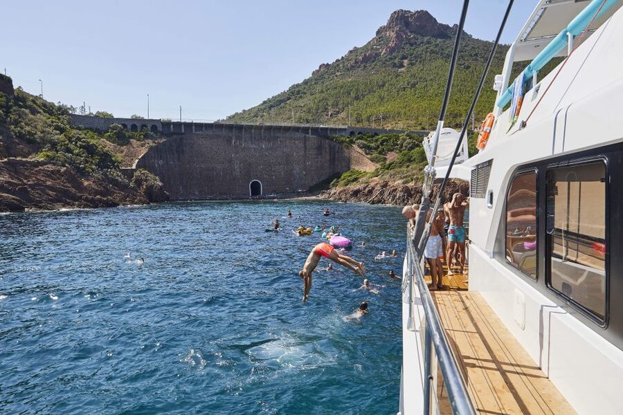 Cannes: Half-Day Catamaran Cruise with Lunch - St. Marguerite Island at 2:15 PM, then the ferry back
