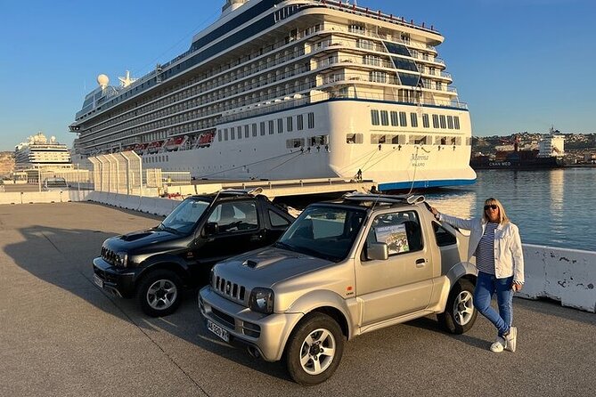Drive by cabriolet from Marseille cruise port to cassis - Old Port views and two major Marseille landmarks