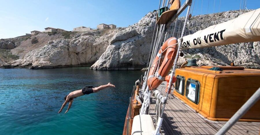 Marseille: Calanques Sailing Day Trip with Lunch and Wine - Getting on Le Don du Vent 1947 at Pier #2